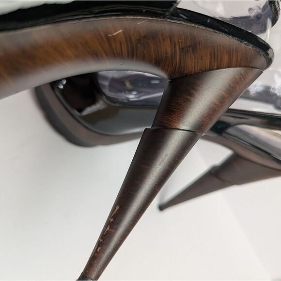 Stuart Weitzman Black Patent Leather Peep Toe Platform Heels Womens 9 - Picture 7 of 8